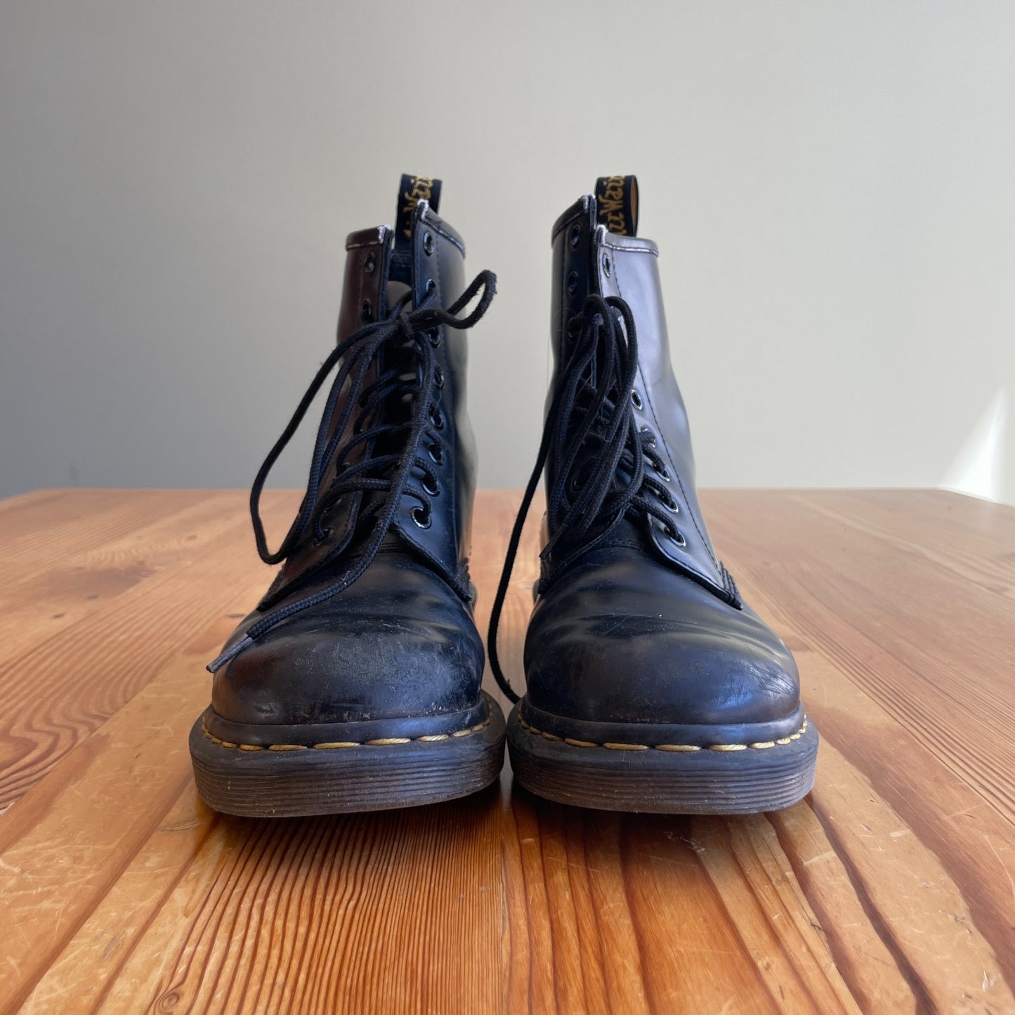 8 US - Dr Martens Black Broken In Leather 1460 8 Eye Combat Boots 0731GR
