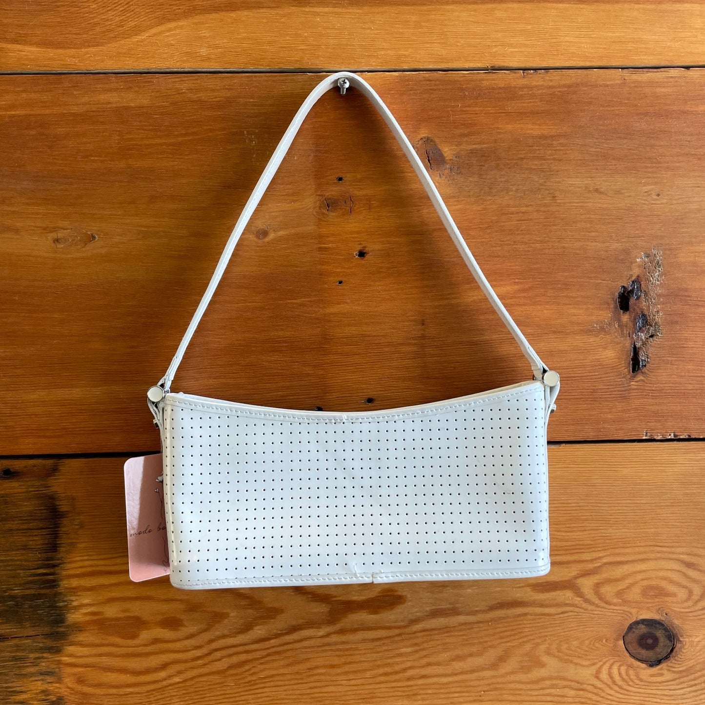 Furla White Perforated Leather Patent Leather Shoulder Bag Purse 0801SM