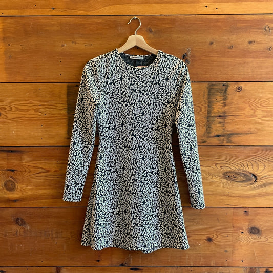 S - Reformation Black White Pattern Long Sleeve A-Line Cheetah Dress 0801SM