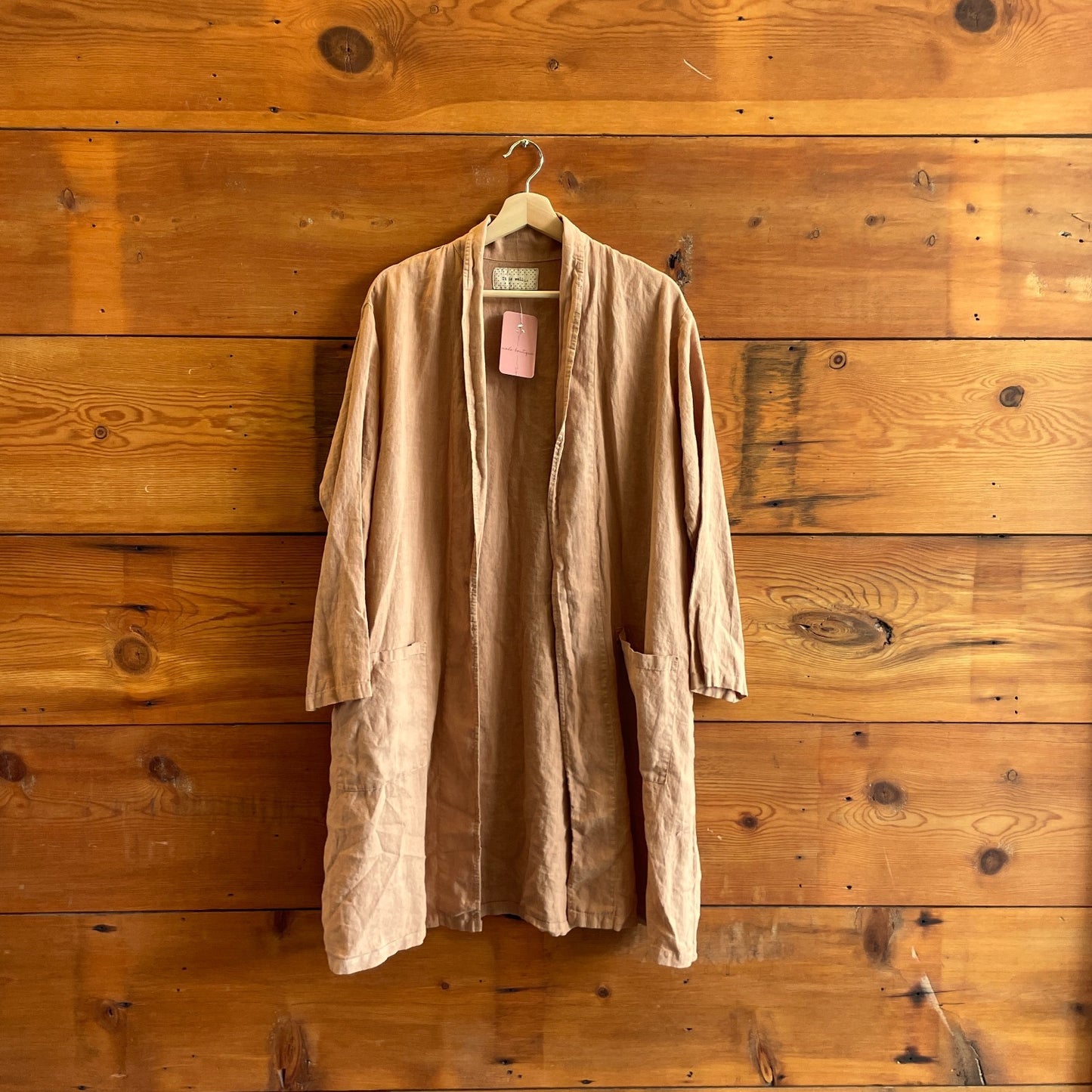 S / M - It Is Well L.A. $260 Tan Italian Linen Open Front Duster Jacket 0803BH
