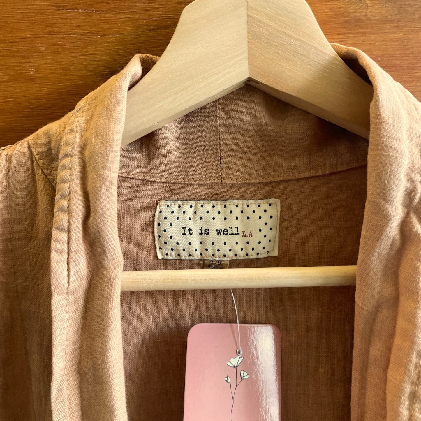 S / M - It Is Well L.A. $260 Tan Italian Linen Open Front Duster Jacket 0803BH