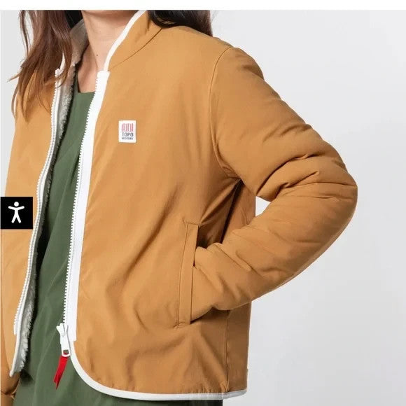 S / M - Topo Designs Tan /White Reversible Womens Sherpa Jacket 0628AC