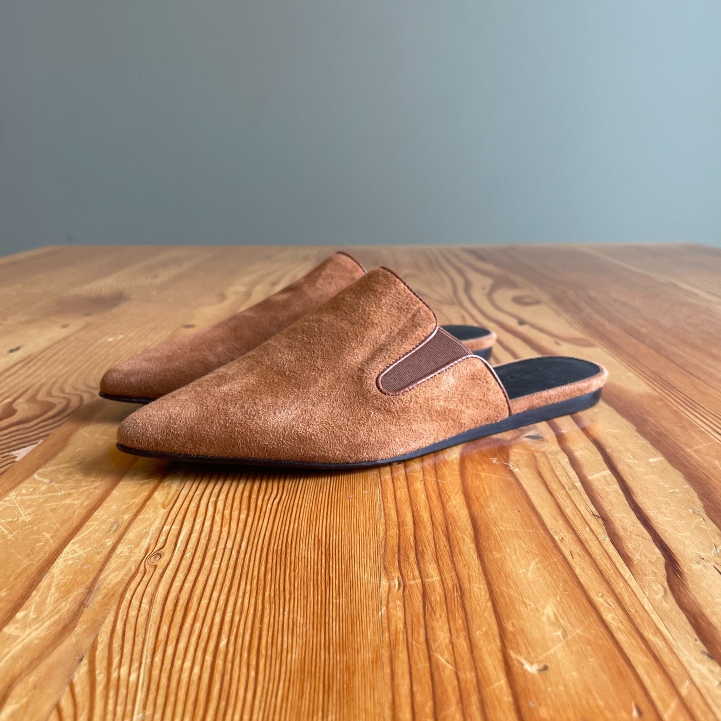 36 / 6- Jenni Kayne $395 Brown Suede Leather Point Toe Slides Mules Shoes 1209BM