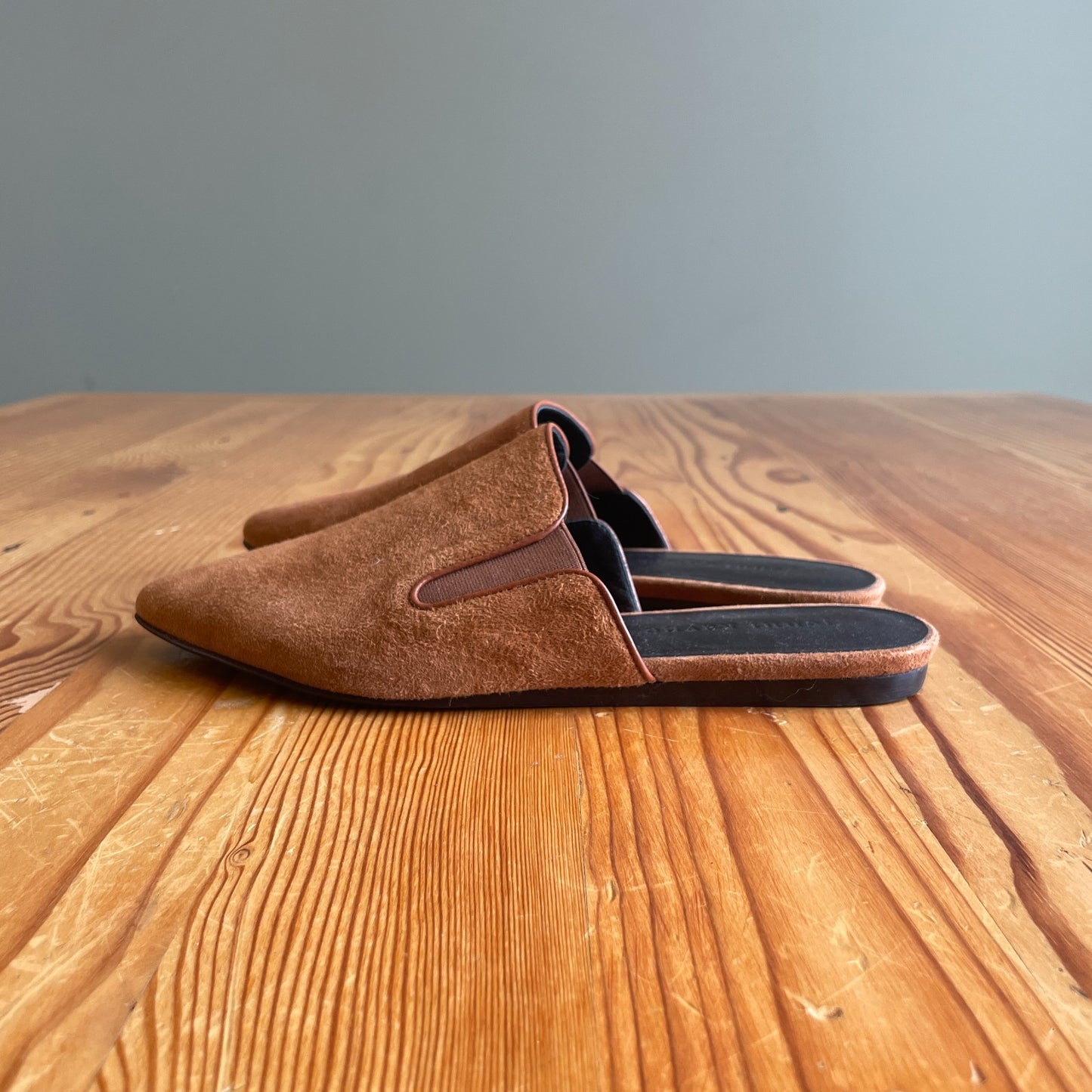 36 / 6- Jenni Kayne $395 Brown Suede Leather Point Toe Slides Mules Shoes 1209BM