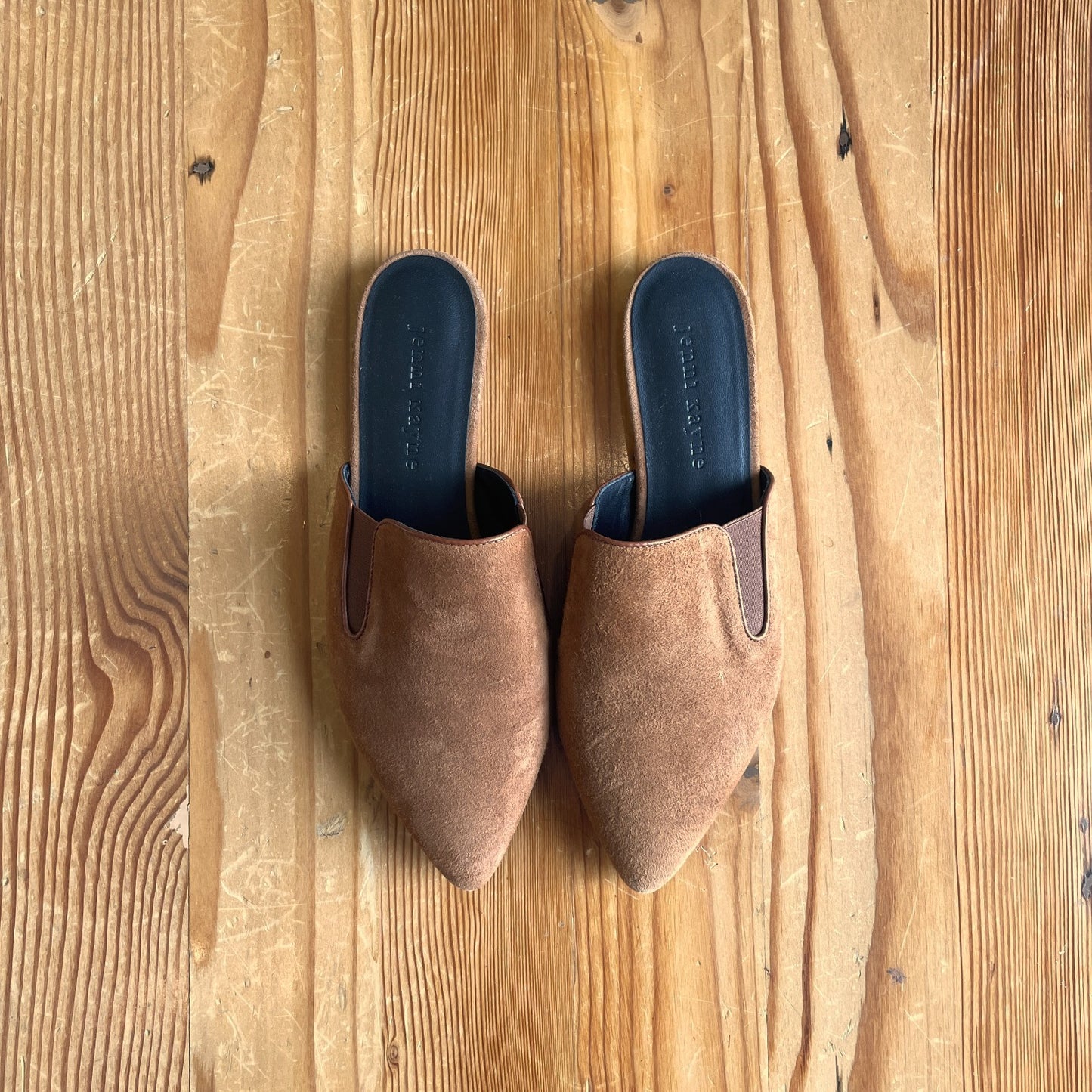 36 / 6- Jenni Kayne $395 Brown Suede Leather Point Toe Slides Mules Shoes 1209BM