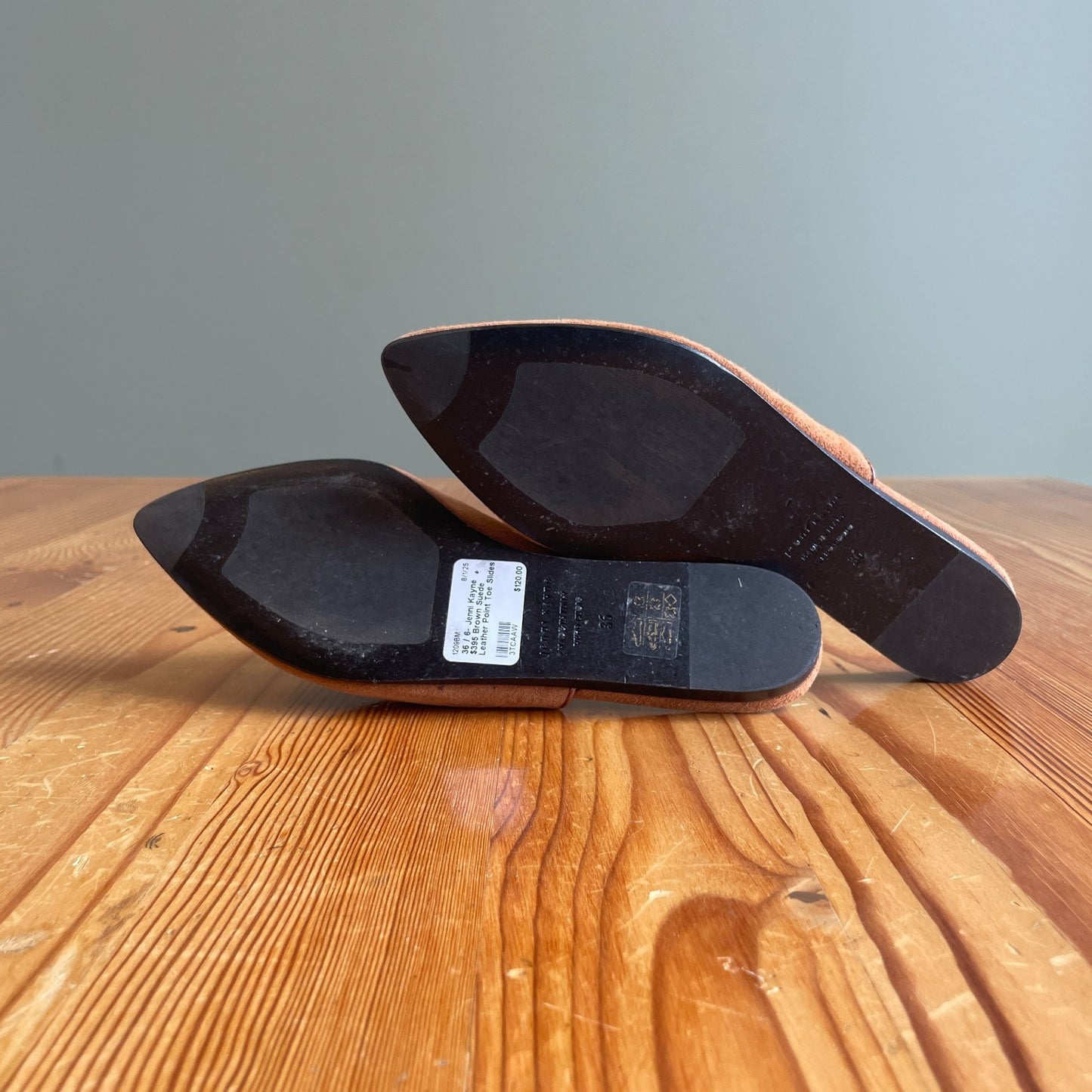 36 / 6- Jenni Kayne $395 Brown Suede Leather Point Toe Slides Mules Shoes 1209BM