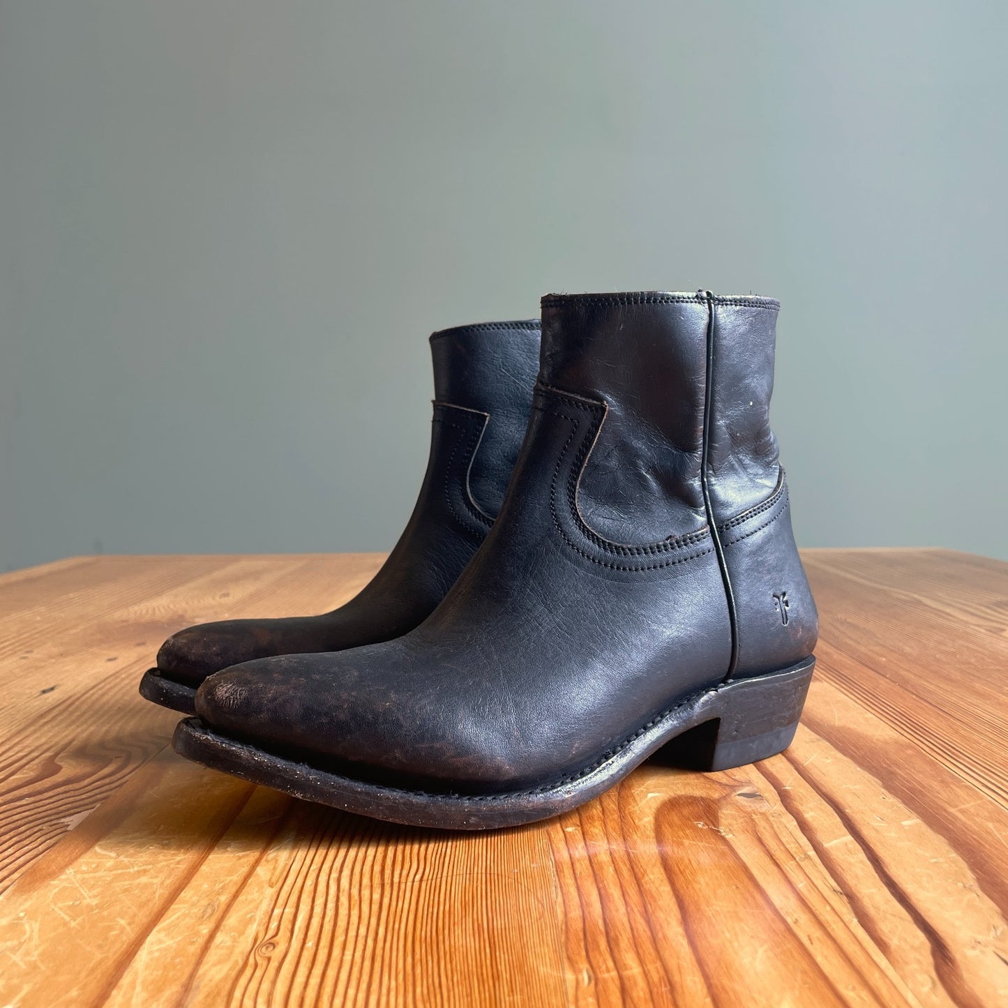 36.5 / 6.5 - Frye $298 Black Distressed Leather Billy Booties Boots 1209BM