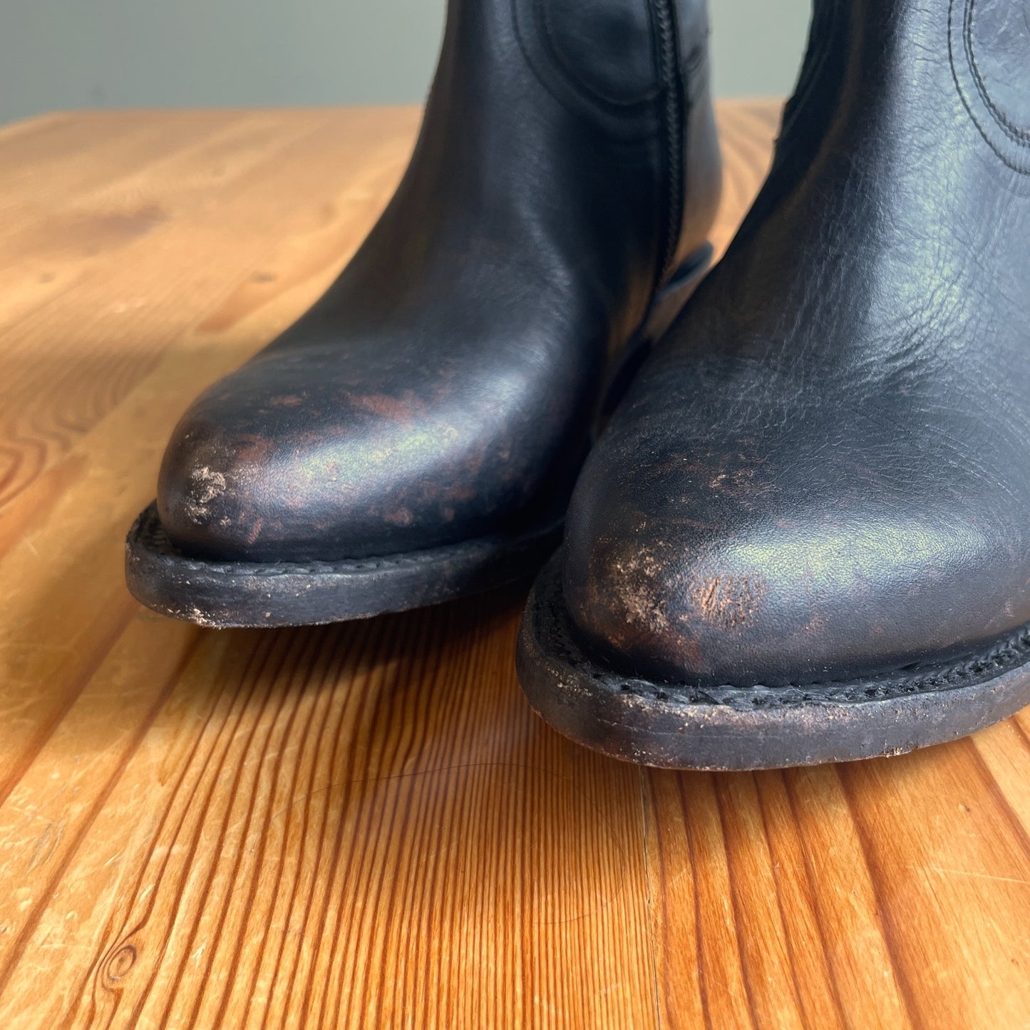 36.5 / 6.5 - Frye $298 Black Distressed Leather Billy Booties Boots 1209BM