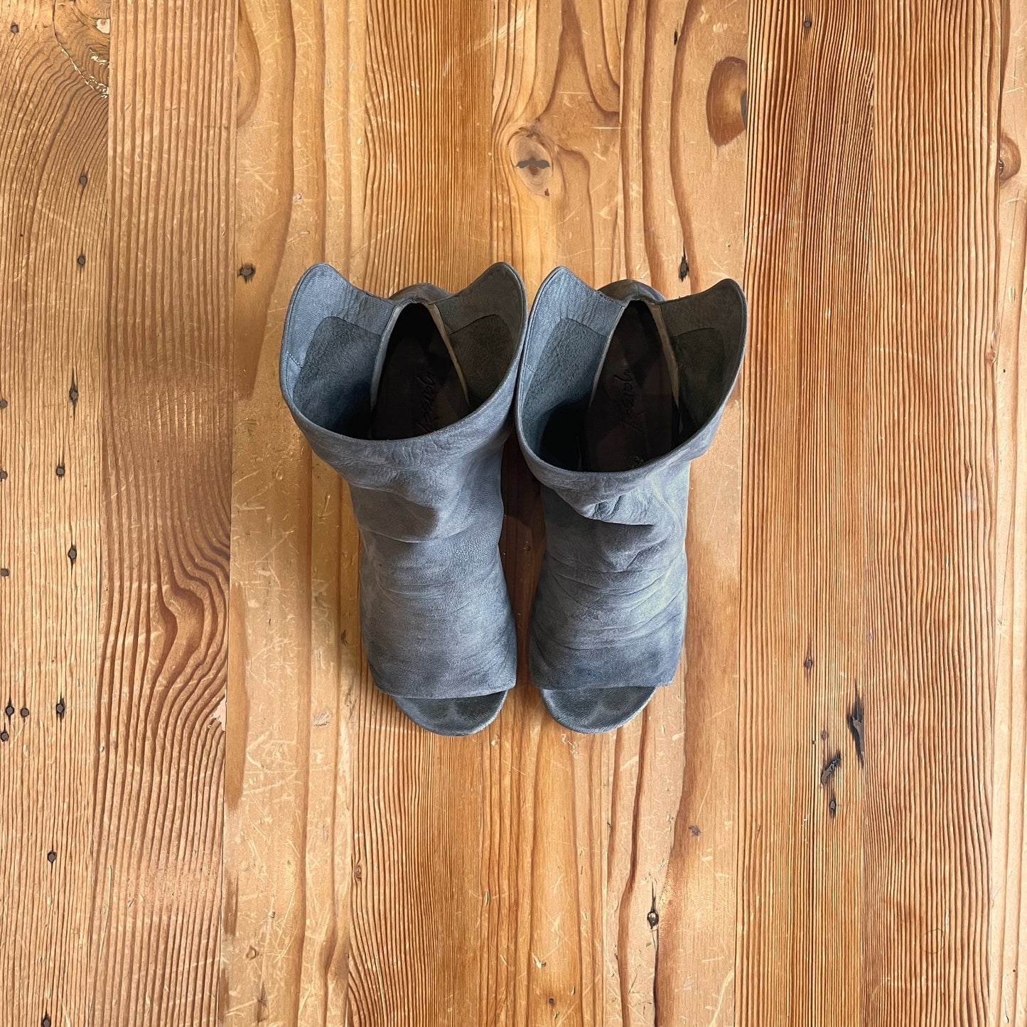 38.5 / 8.5 - Marsell Gray Deer Hide Open Toe Stacked Heel Bootie Shoes 0804ST
