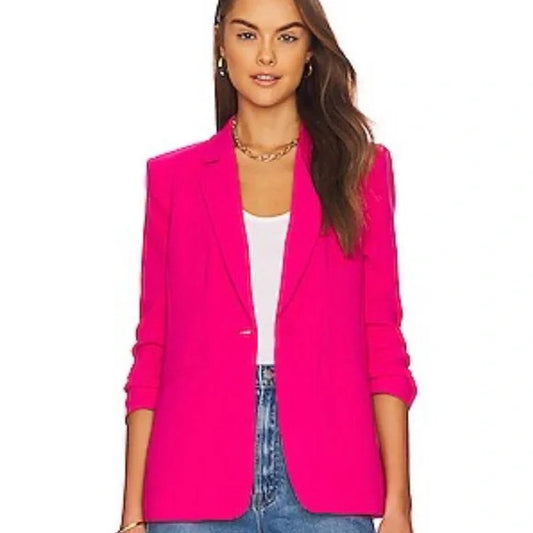 0 - Cinq a Sept $395 Pink 3/4 Ruched Sleeve Khloe Blazer Jacket 0929JM