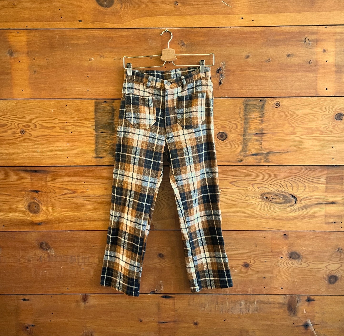 M - LYKKE WULLF Brown Plaid Flannel Womens Ranch Pants 0312IG