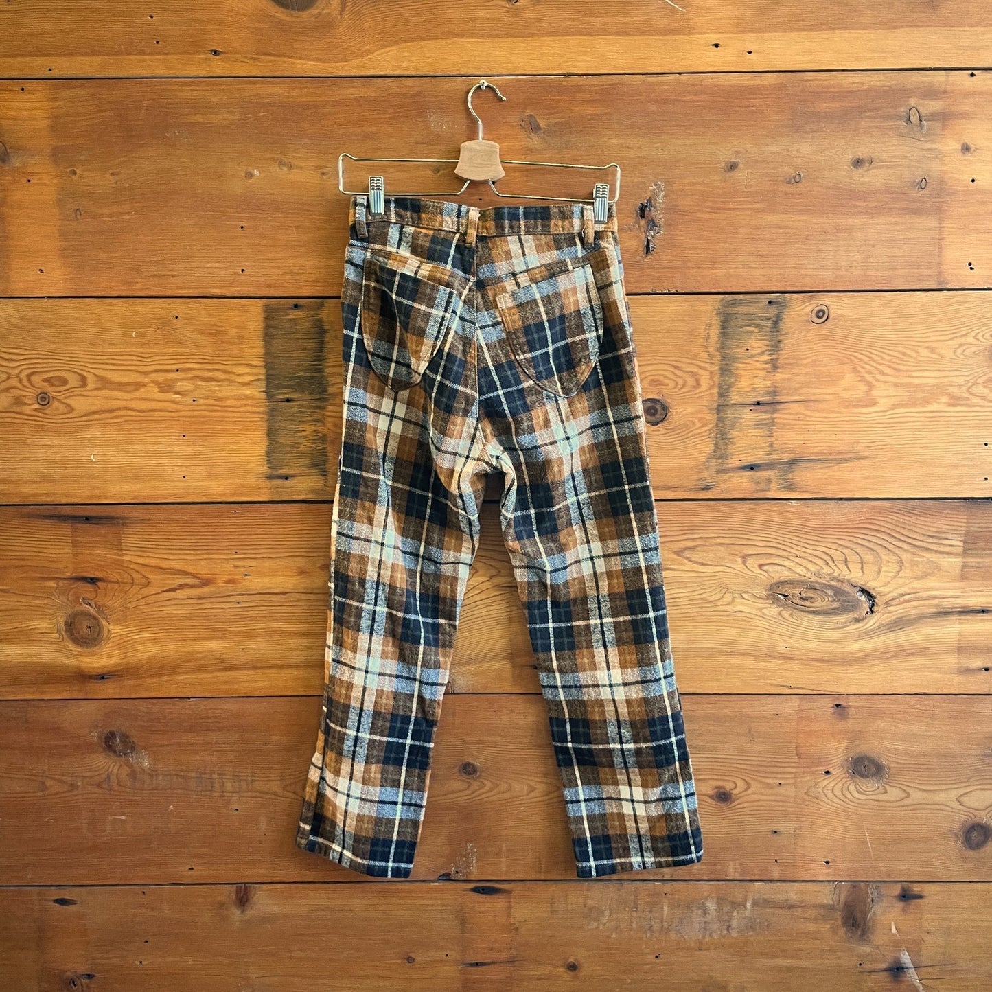 M - LYKKE WULLF Brown Plaid Flannel Womens Ranch Pants 0312IG