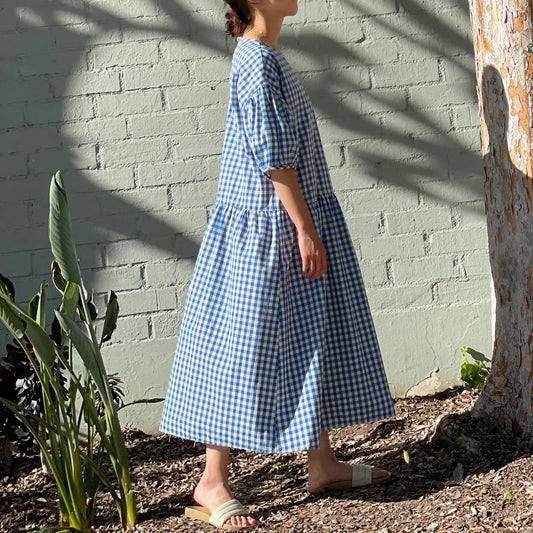 O/S - April Meets October Blue White Gingham Summer May Dress 0611AJ