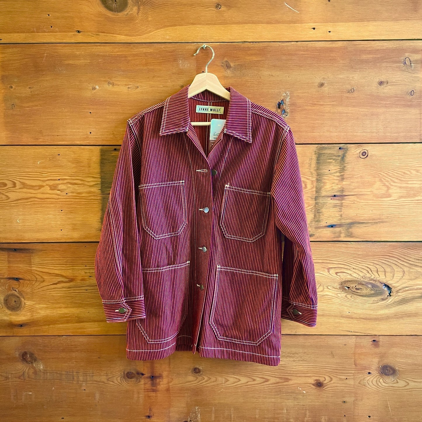 XS - LYKKE WULLF Red Navy Striped Redwood Cotton Womens Chore Jacket 0312IG