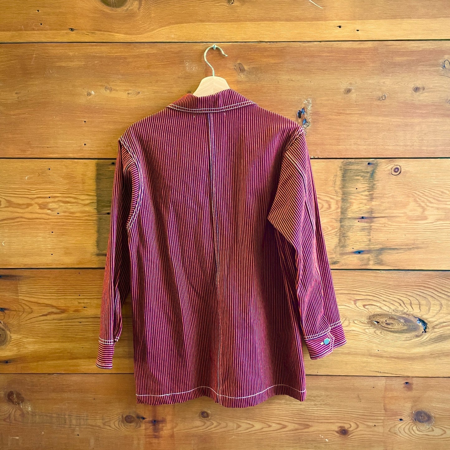 XS - LYKKE WULLF Red Navy Striped Redwood Cotton Womens Chore Jacket 0312IG