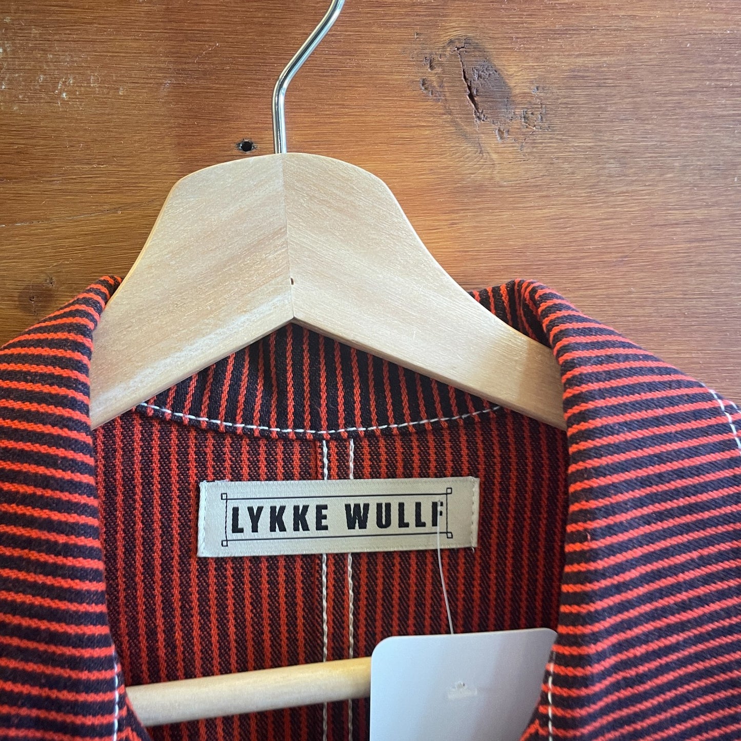 XS - LYKKE WULLF Red Navy Striped Redwood Cotton Womens Chore Jacket 0312IG