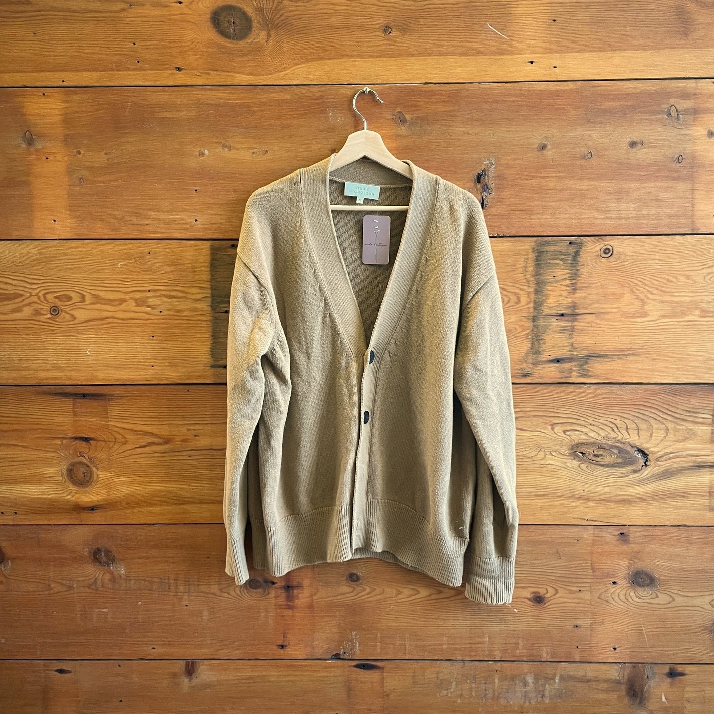 XL - Studio Nicholson Tan Button Front V-Neck RALL Cardigan Sweater 0611AJ