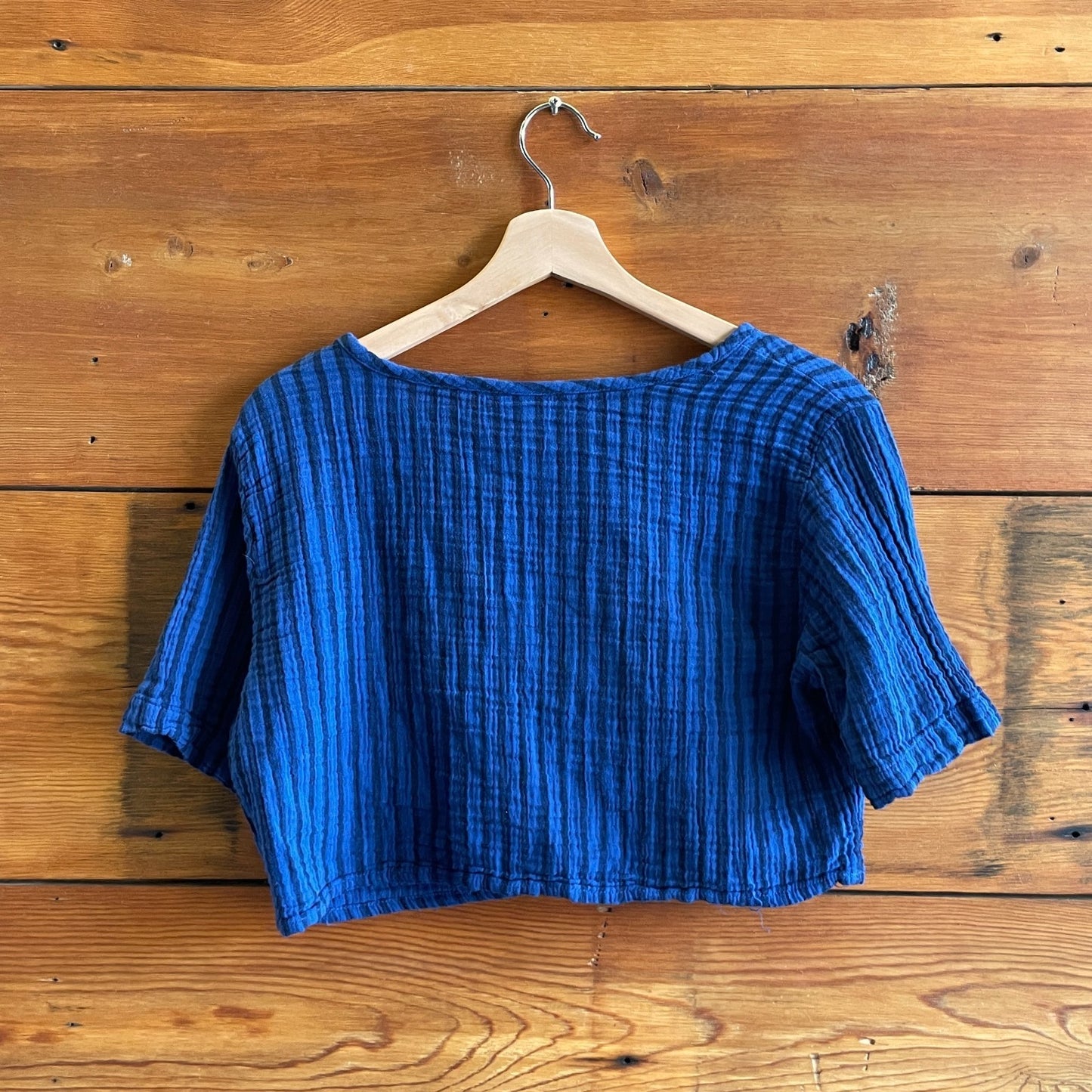 XS - Curator SF Blue Navy Striped Short Sleeve Nora Crop Top Shirt 0312IG