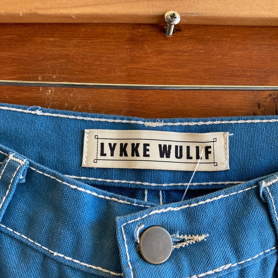 2 - LYKKE WULLF Blue Contrast Stitch High Waist Workwear Pants 0312IG