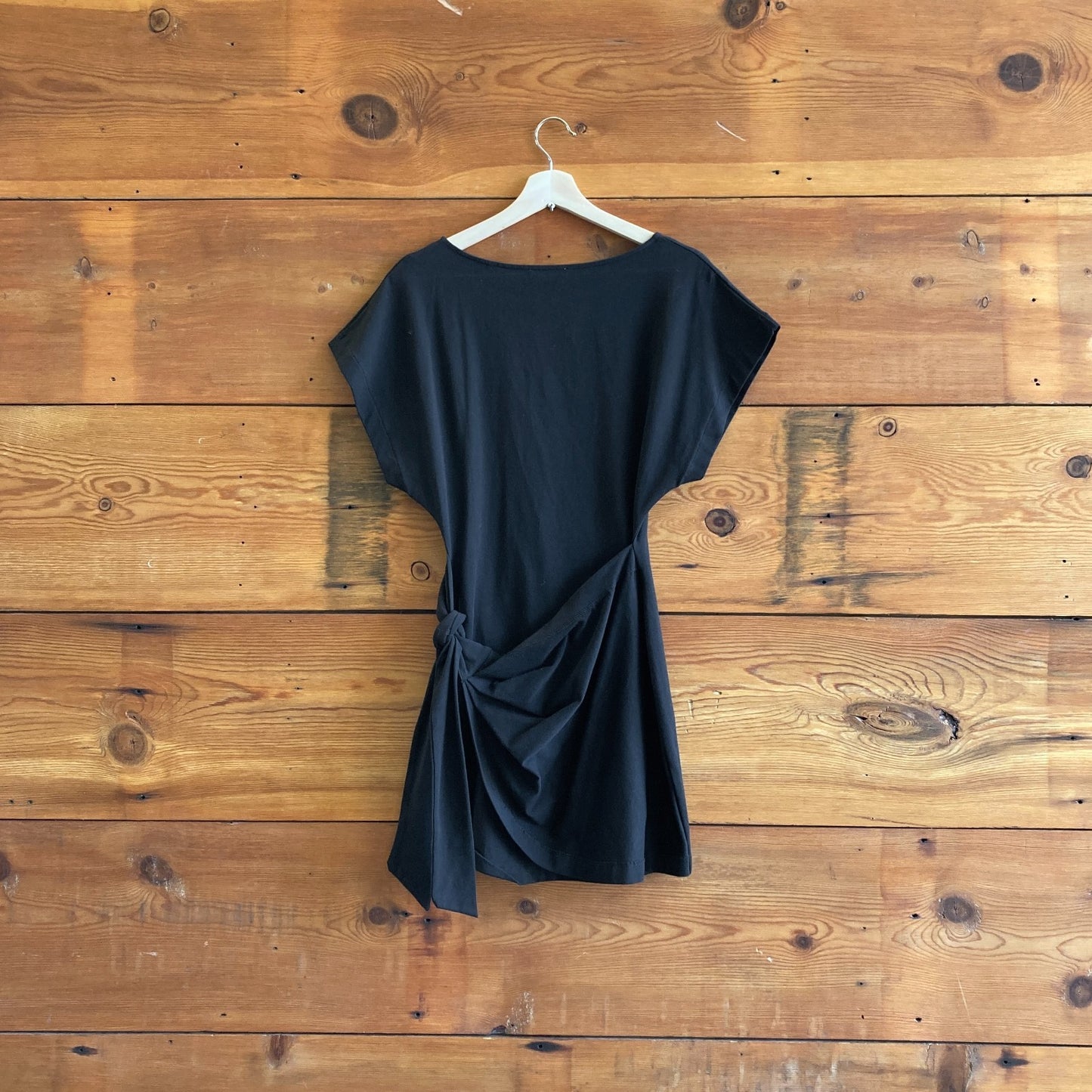 XS - Sezane Black Hip Tie Sabrina Short Sleeve Organic Cotton Dress 0312IG