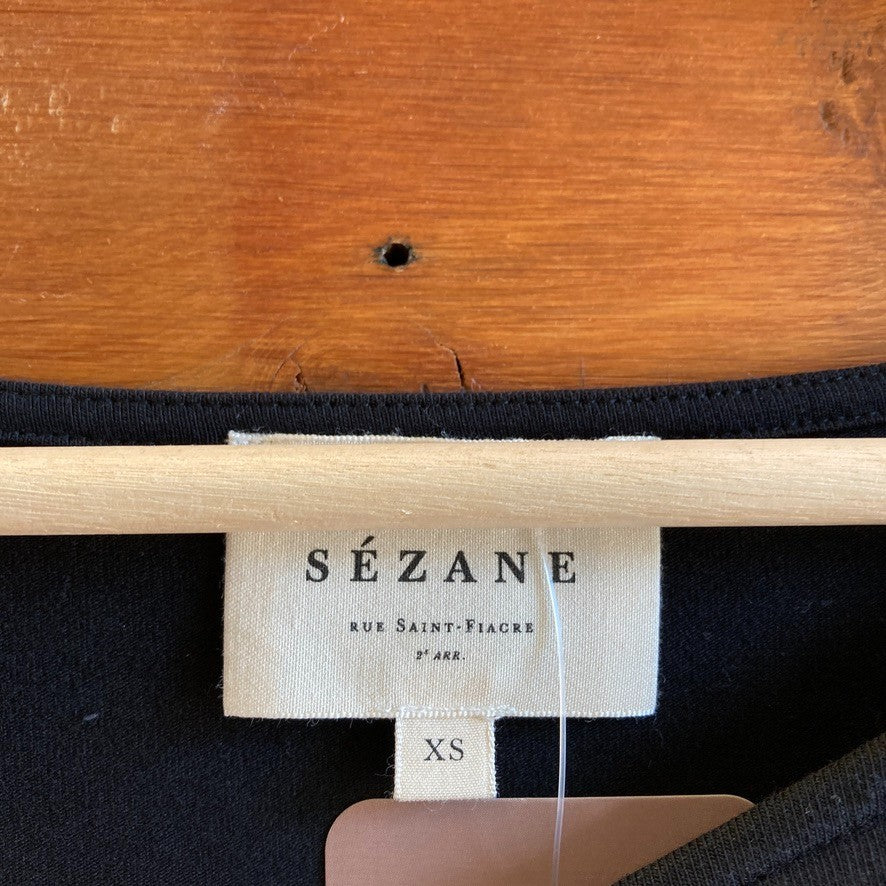 XS - Sezane Black Hip Tie Sabrina Short Sleeve Organic Cotton Dress 0312IG