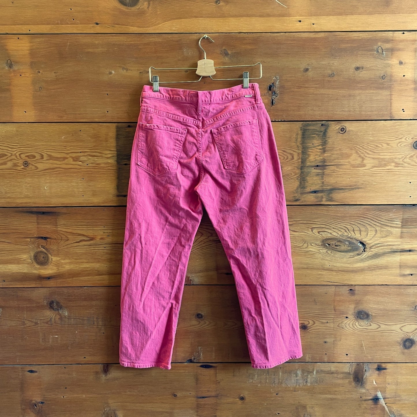 28 - Mother Superior Pink Ditcher Crop Devil May Care Wide Leg Jeans 0721DK