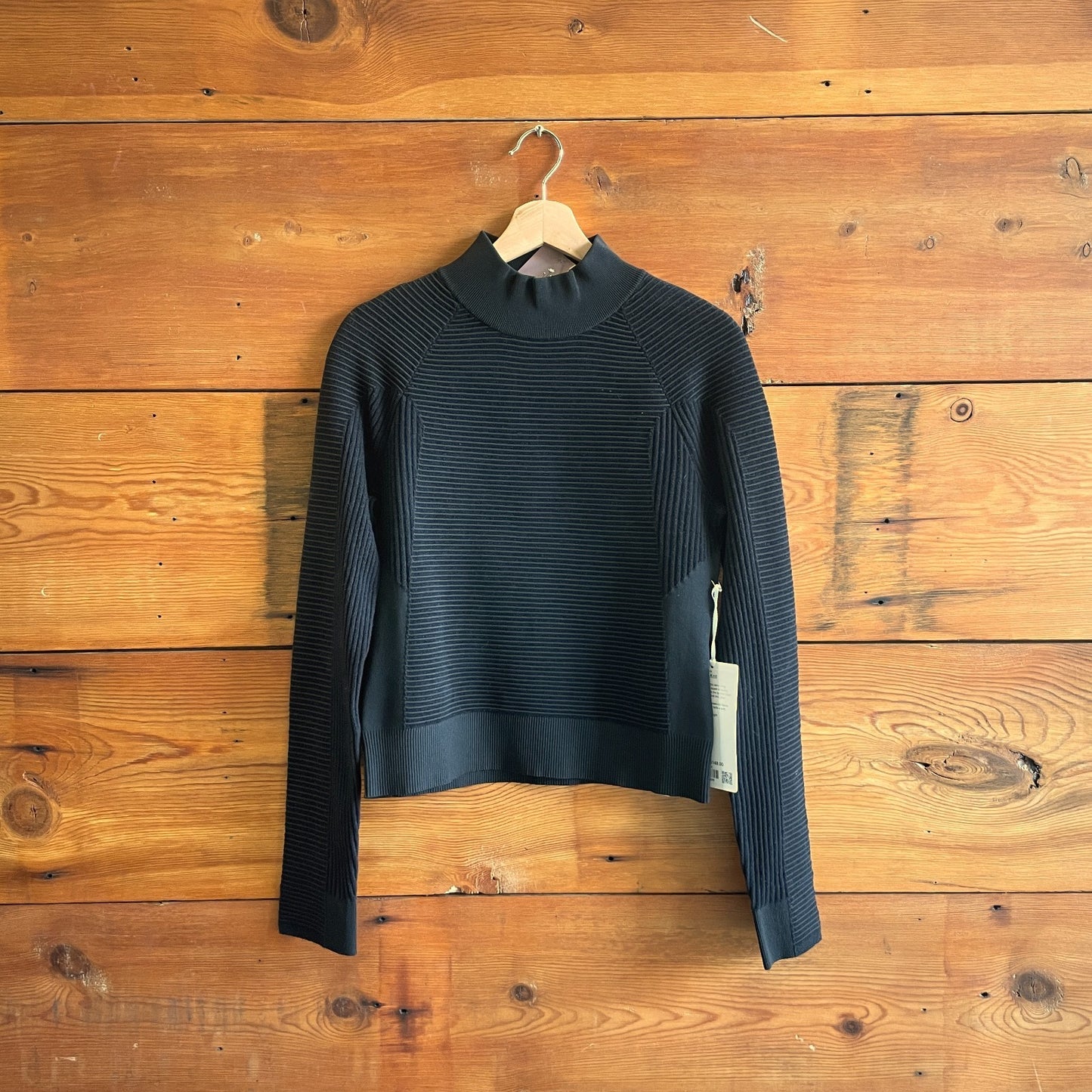 M - Lululemon $148 Black Mock Crew Neck Mixed Rib-Knit Sweater NEW 0721DK