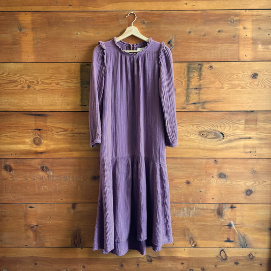 XS - Xirena Mauve Purple Gauze Long Sleeve Drop Waist Dress 0415AU