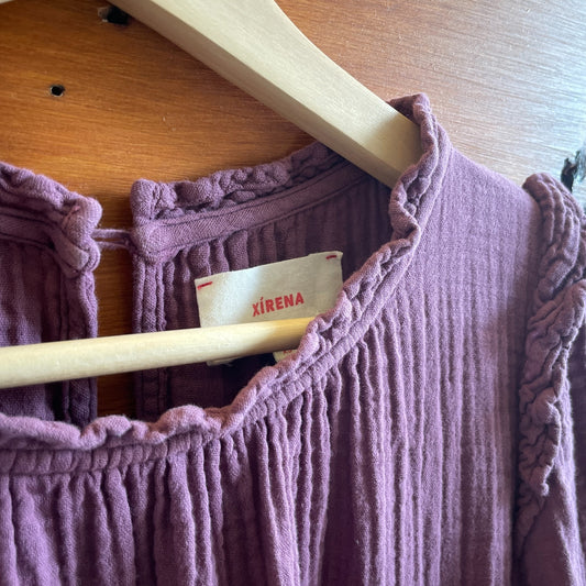 XS - Xirena Mauve Purple Gauze Long Sleeve Drop Waist Dress 0415AU