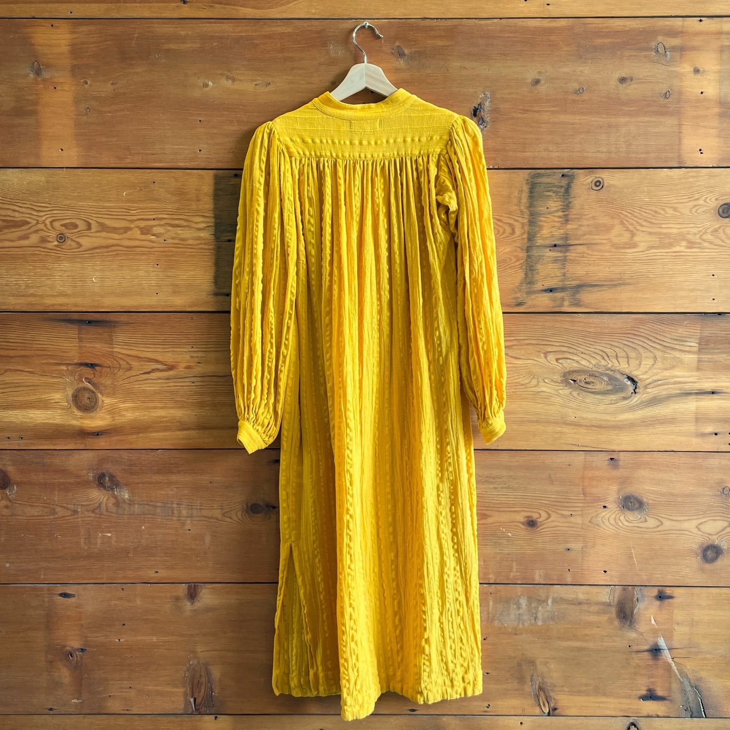 XS - Suzi Kondi Yellow Long Sleeve Luleta Cotton Gauze Striped Midi Dress 0415AU