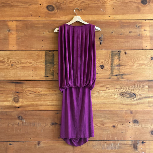 12 / L - Plein Sud Vintage Burgundy Sleeveless Draped Dress 0808BB