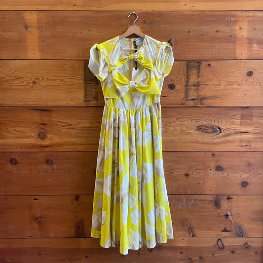 42 / S - VIVETTA Yellow NEW $705 Bow-Print Cut-Out Midi-Dress 0808LM