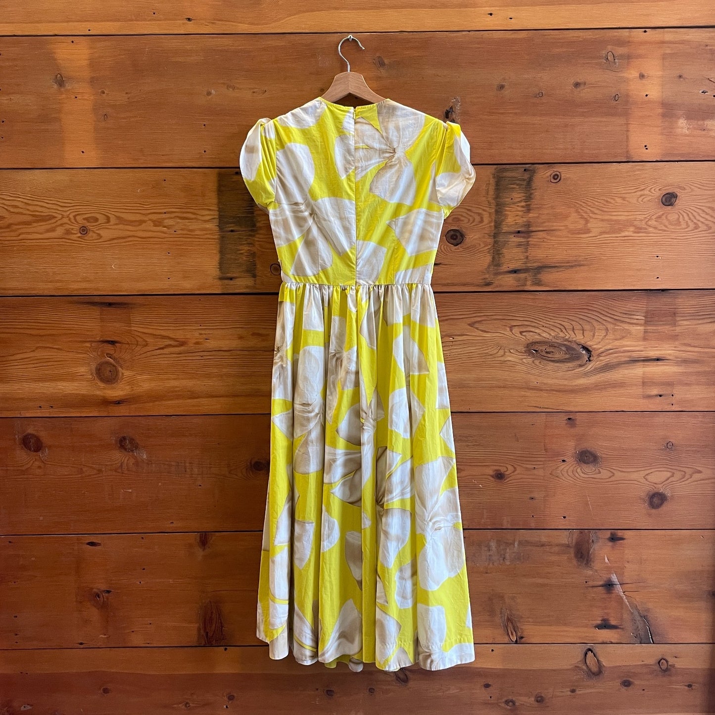 42 / S - VIVETTA Yellow NEW $705 Bow-Print Cut-Out Midi-Dress 0808LM