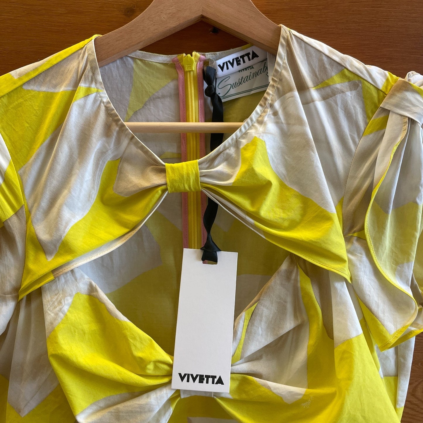 42 / S - VIVETTA Yellow NEW $705 Bow-Print Cut-Out Midi-Dress 0808LM