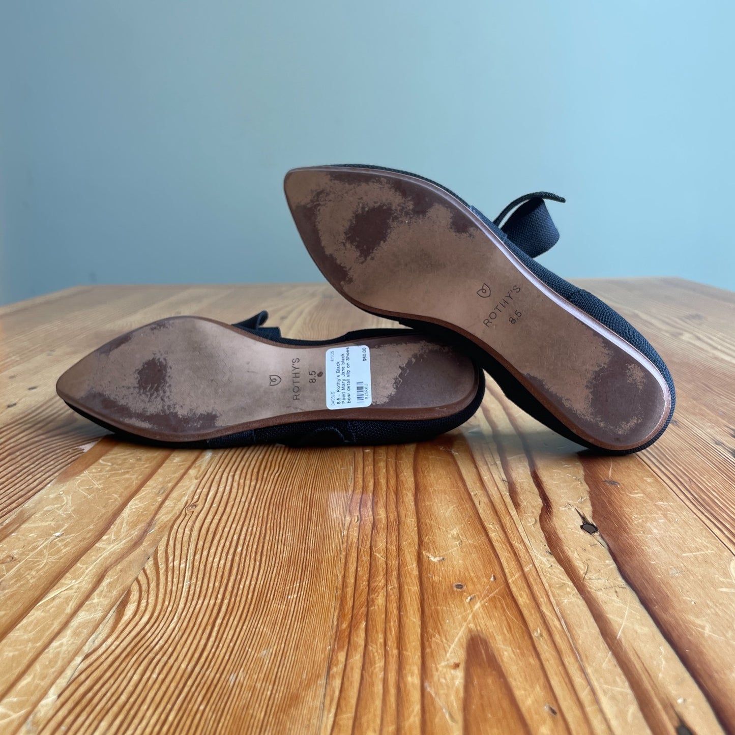 8.5 - Rothy's Black Point Mary Jane black bow detail slip on Shoes Flats 0405LS
