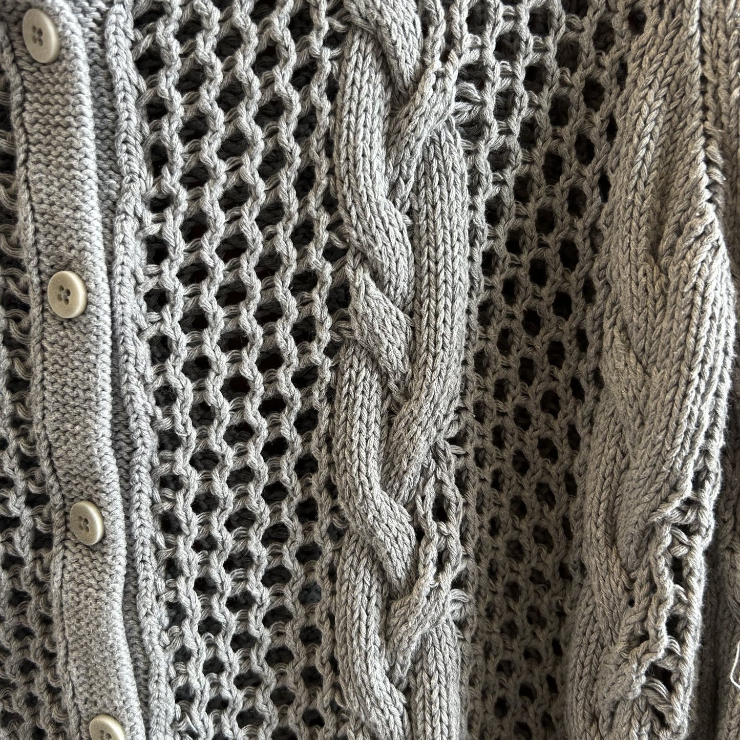 L - Inhabit Gray Cotton Knit Button Up Open Cableknit Cardigan Sweater 0721DK