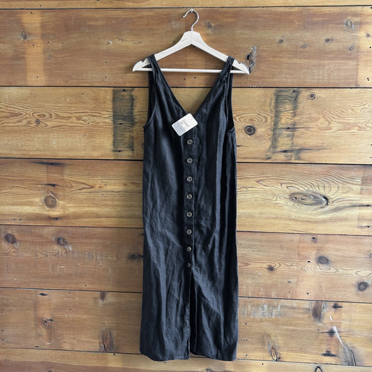 XS - Reformation Black Sleeveless Button Up 100% Linen Midi Length Dress 0810RL