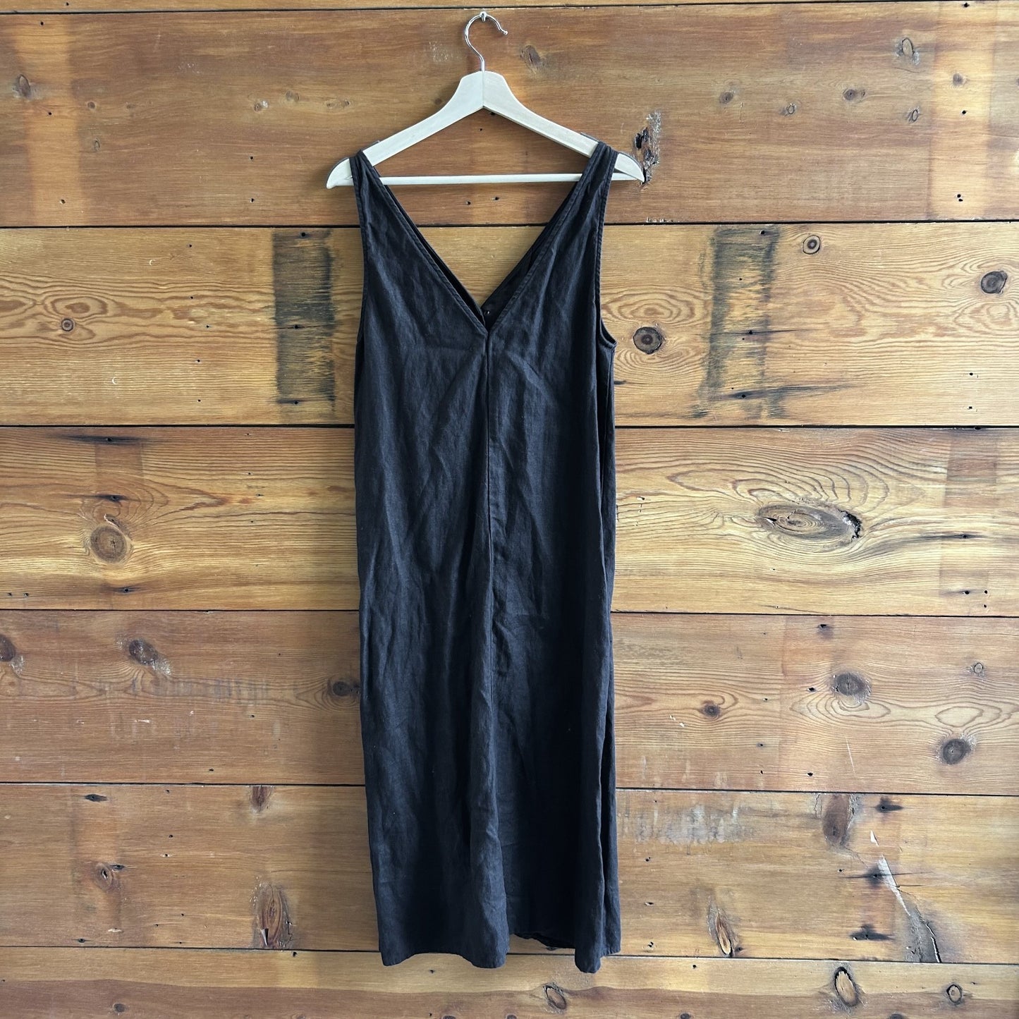 XS - Reformation Black Sleeveless Button Up 100% Linen Midi Length Dress 0810RL