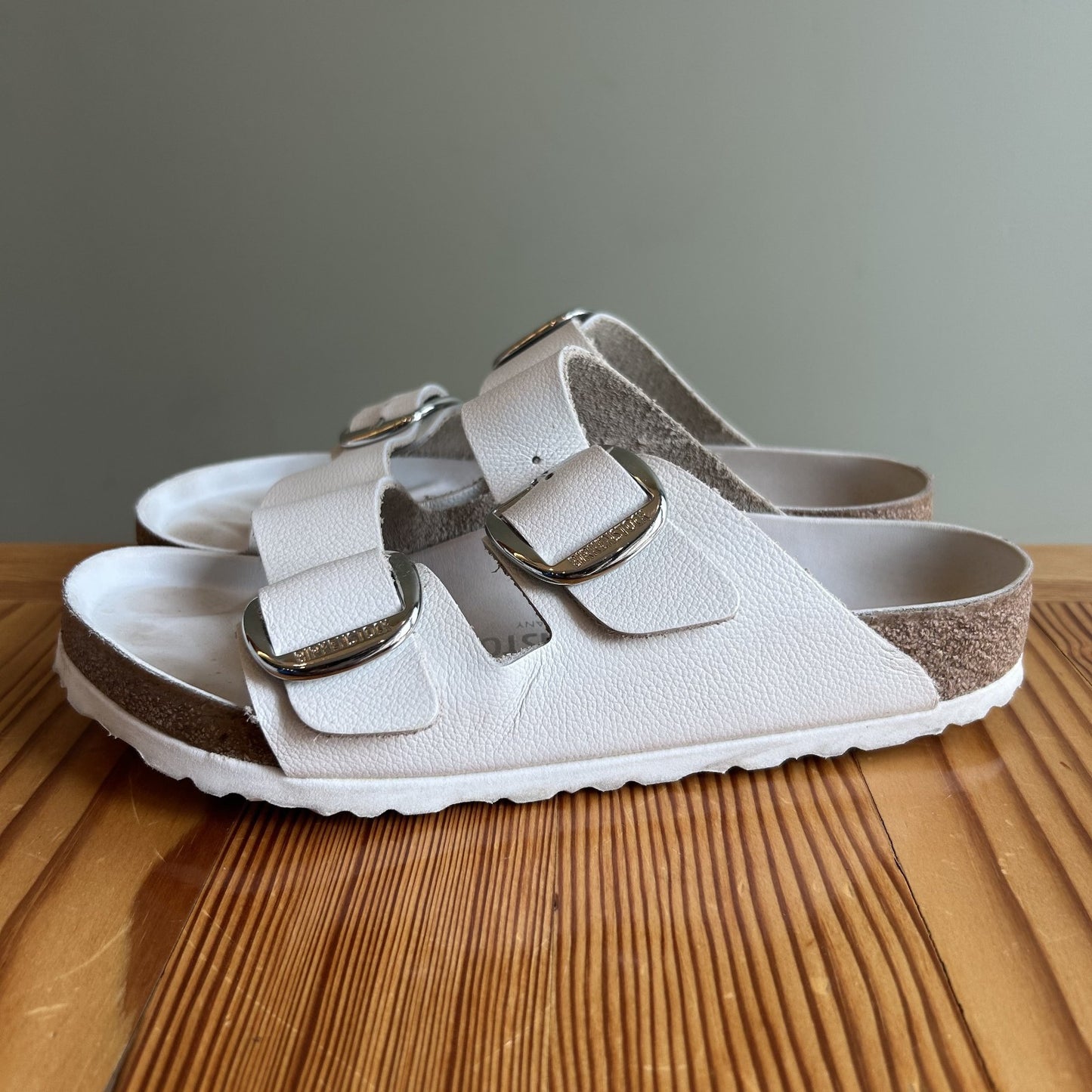 39 / 9 - Birkenstock White Leather Big Buckle Arizona Sandals Shoes 0329SW