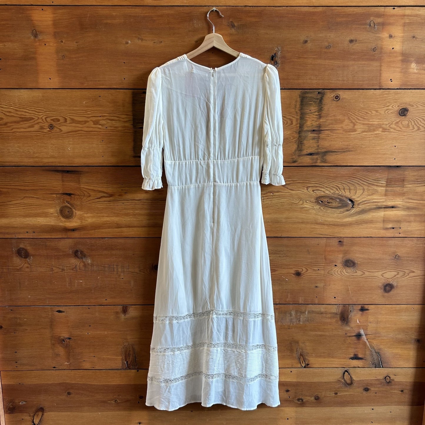 8 - Reformation Ivory White Lace Trim Deep V Neck Maxi Length Dress 0628AC