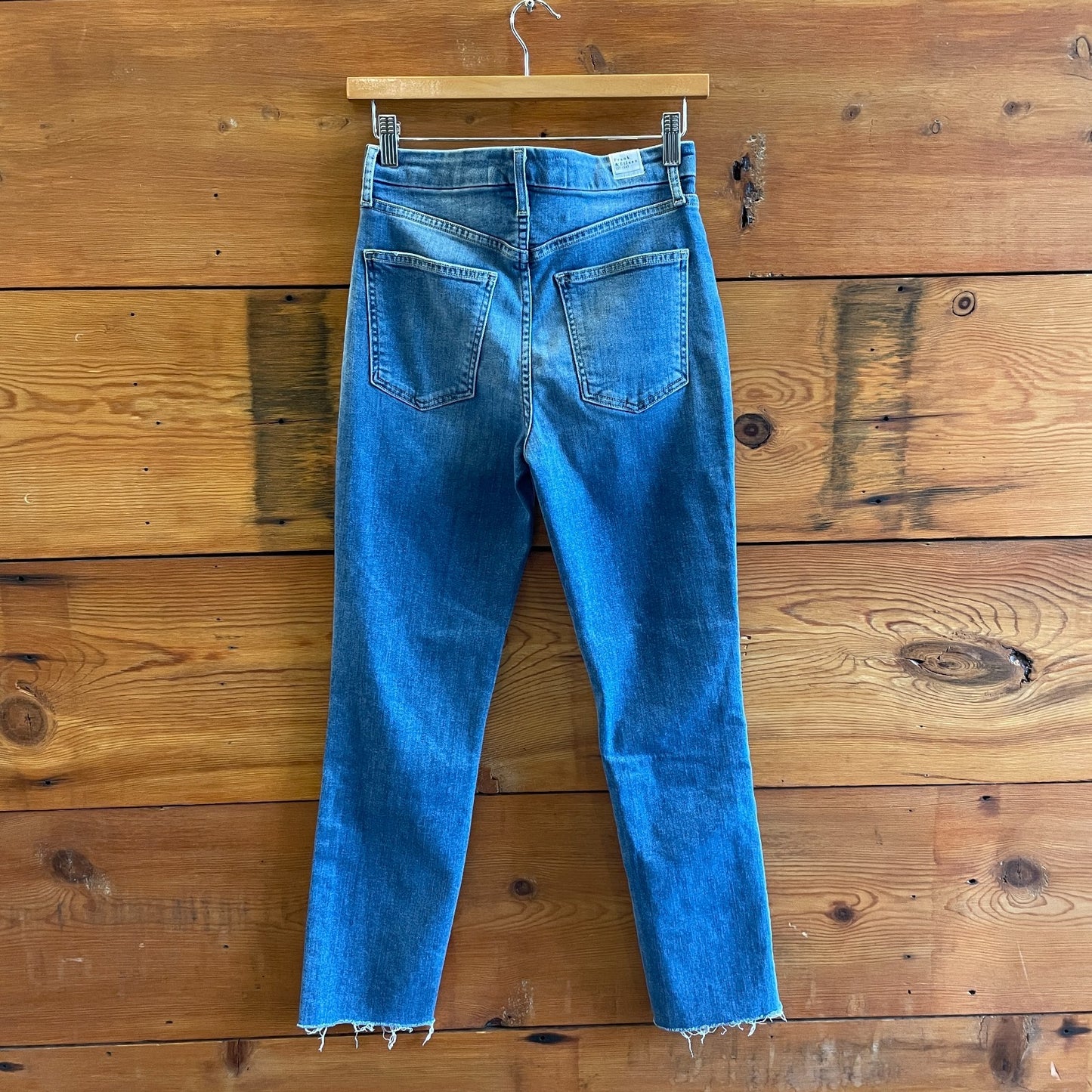26 - Frank & Eileen $298 Blue Wash Frayed Hem Slim Leg Derry Jeans 0120SC