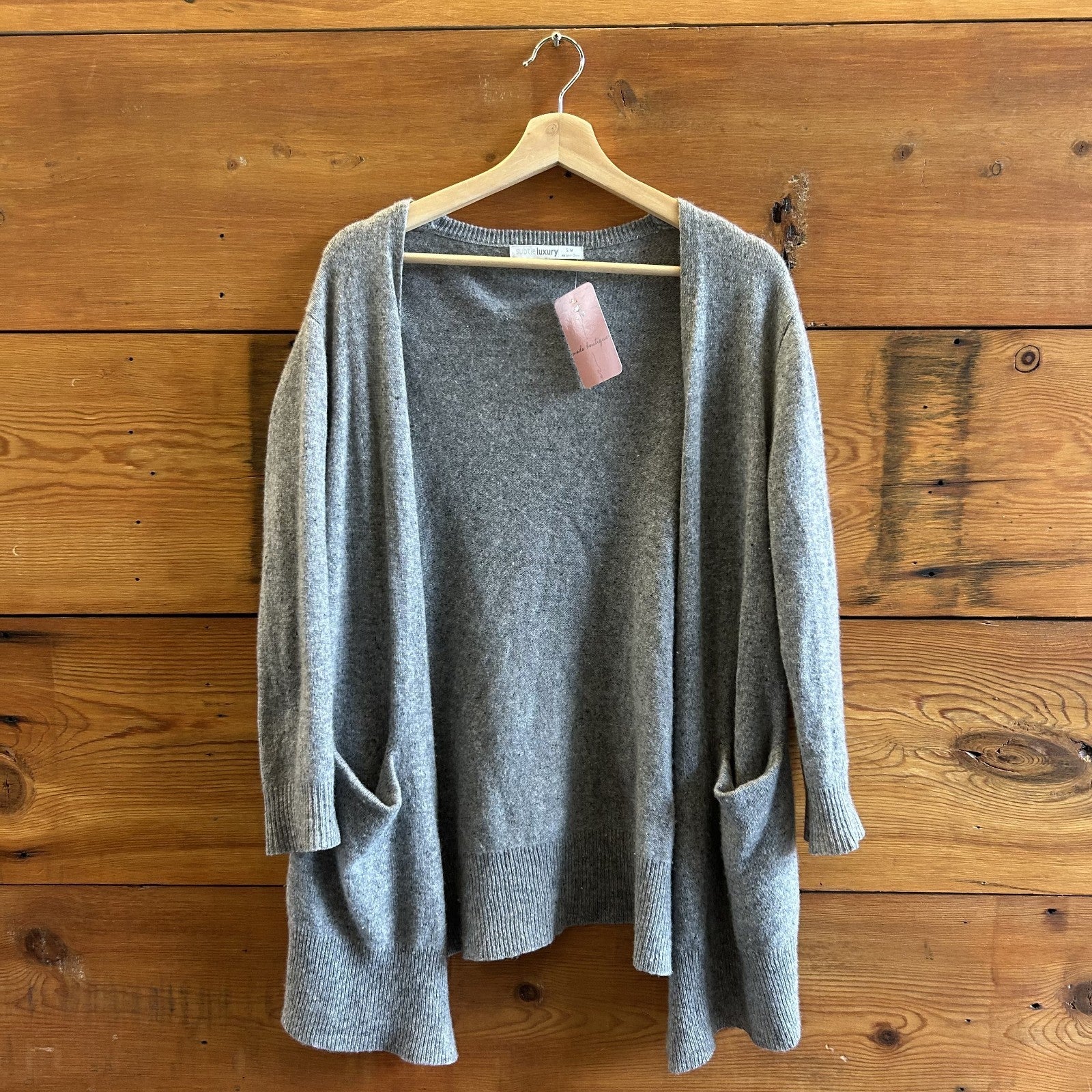 S M Subtle Luxury Gray Open Front 100% Cashmere Cardigan