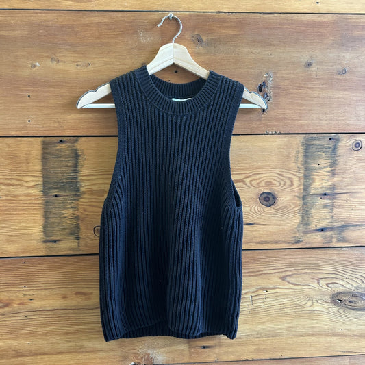 S - Closed Black Ribbed Knit NEW $260 Sweater Tank Top 0504AK
