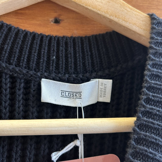 S - Closed Black Ribbed Knit NEW $260 Sweater Tank Top 0504AK