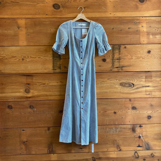 XXS - Christy Dawn Blue Seersucker Striped Puff Sleeve Lennon Dress 0910BS