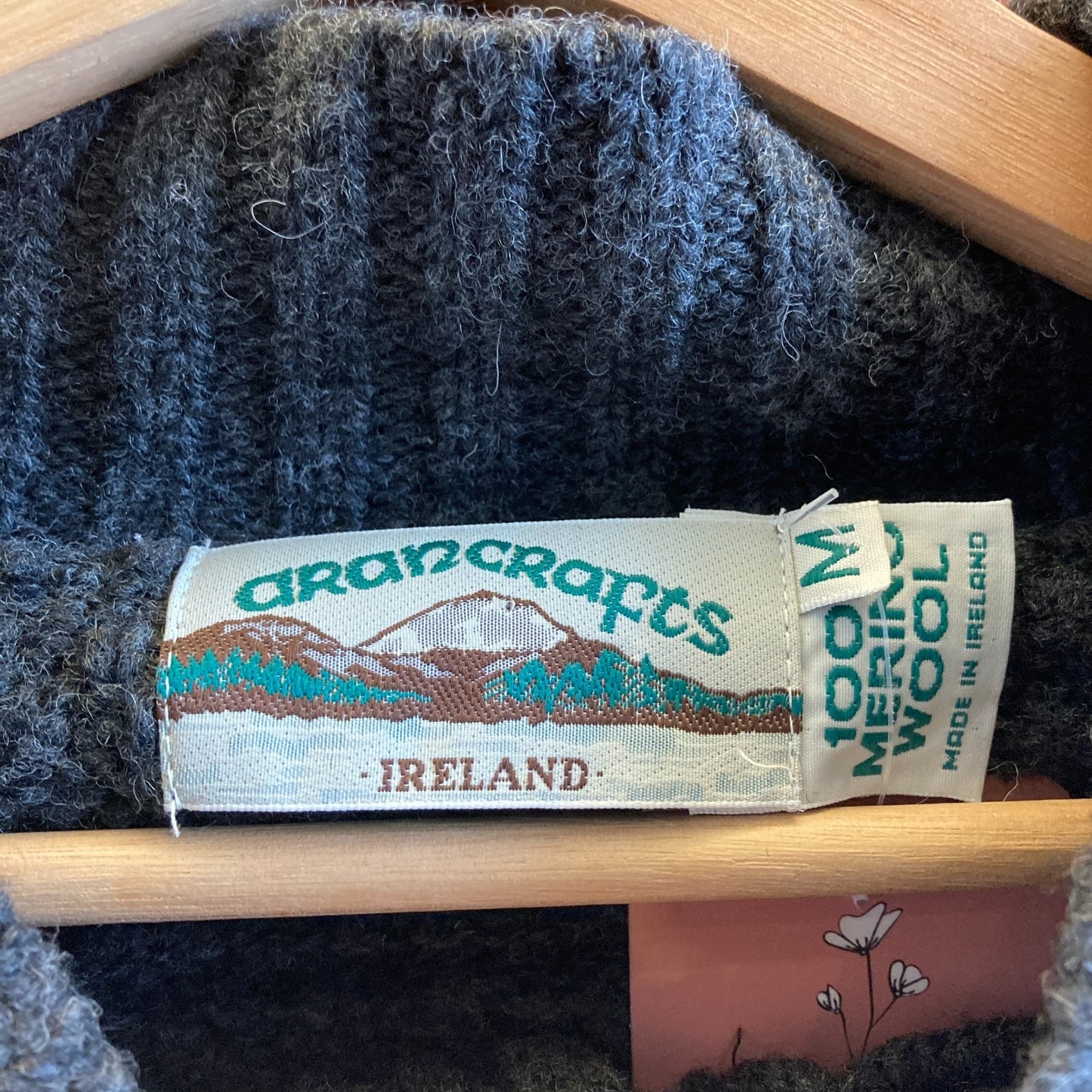 M - Aran Crafts Gray Irish 100% Merino Wool Button Neck Sweater 1103ES