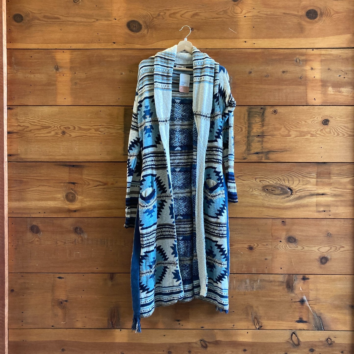 XL - Faherty Blue White Brown B.YELLOWTAIL Paloma Duster Sweater 1103ES