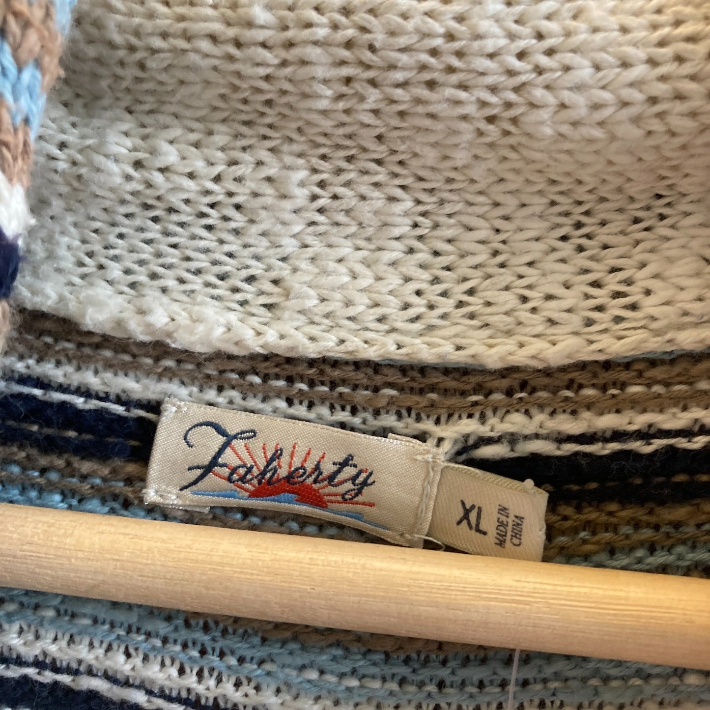XL - Faherty Blue White Brown B.YELLOWTAIL Paloma Duster Sweater 1103ES