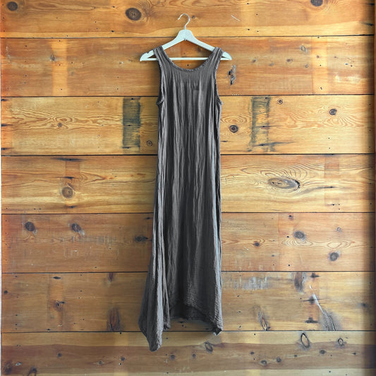 S - Cynthia Ashby Brown Linen & Cotton Blend Gauze Sleeveless Maxi Dress 0816TB