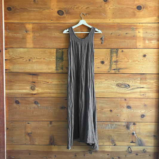 S - Cynthia Ashby Brown Linen & Cotton Blend Gauze Sleeveless Maxi Dress 0816TB